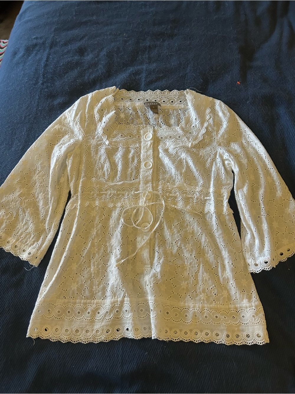 Kenar White Eyelet Tunic Top with Lace Trim